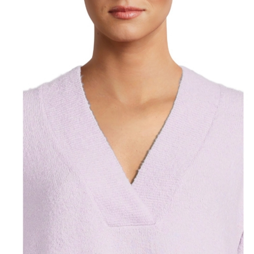 New Women's Spring Lavender V-Neck Soft Sweater - Picture 2 of 5